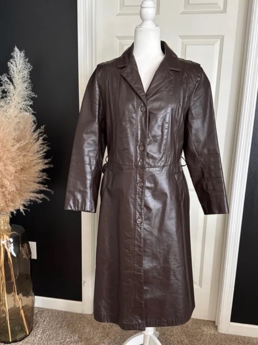 Vintage 70s Nappa Leather TIBOR Long Trench Coat Brown Leather Jacket - Picture 2 of 10